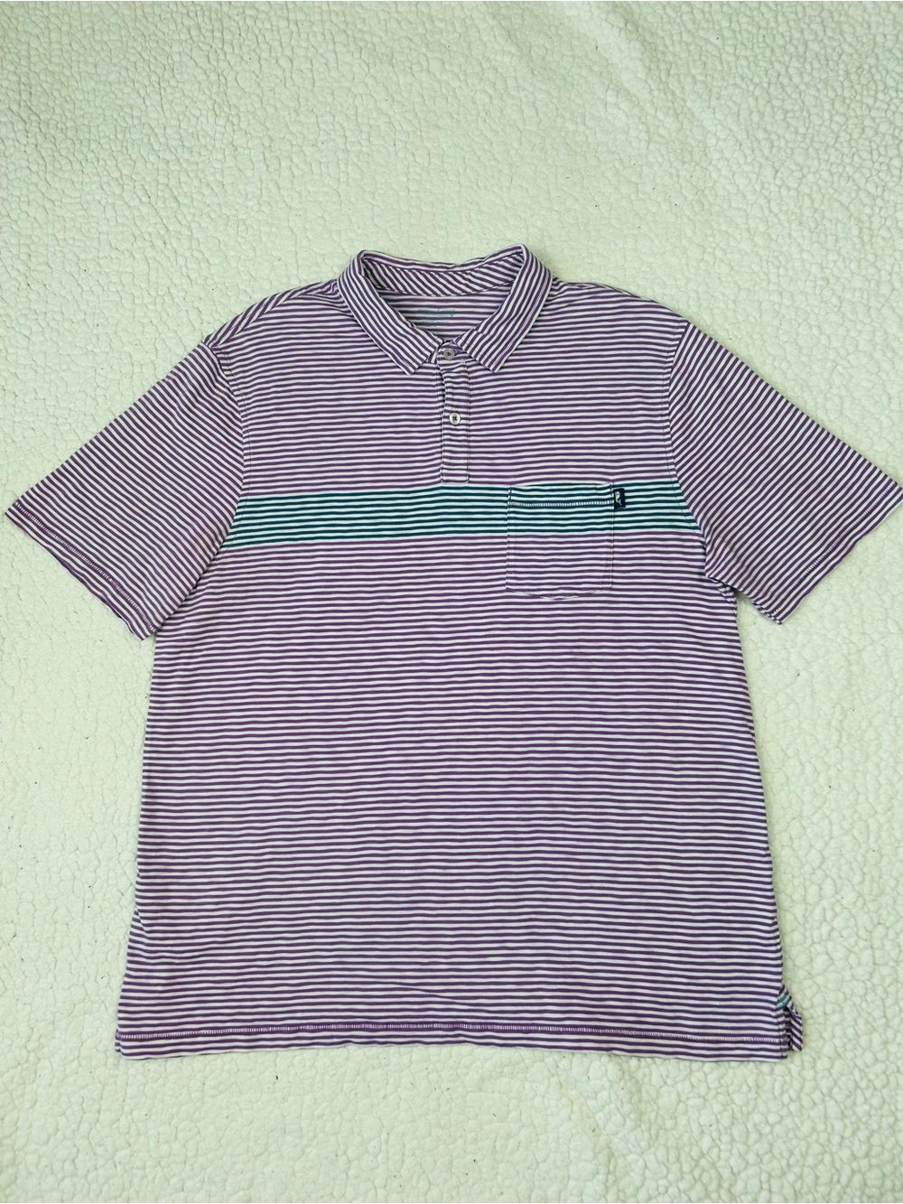 Vineyard Vines Polo Men's L Purple White Striped Logo Pocket Stretch Golf Shirt